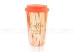 Single Wall Porcelain Travel Mug Food Grade Safe Silicon Lid Orange Glazed