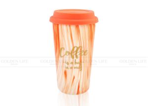 Wholesale Single Wall Porcelain Travel Mug Food Grade Safe Silicon Lid Orange Glazed from china suppliers