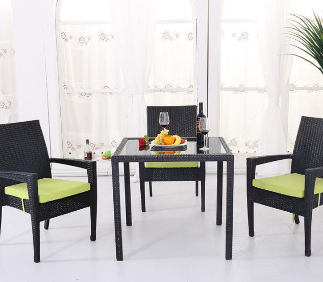 Black Wicker Patio Dining Table Garden Restaurant Dinning Table Set
