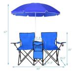 Blue Fabric Folding Double Two Seats Camping Beach Chair With Umbrella Chair