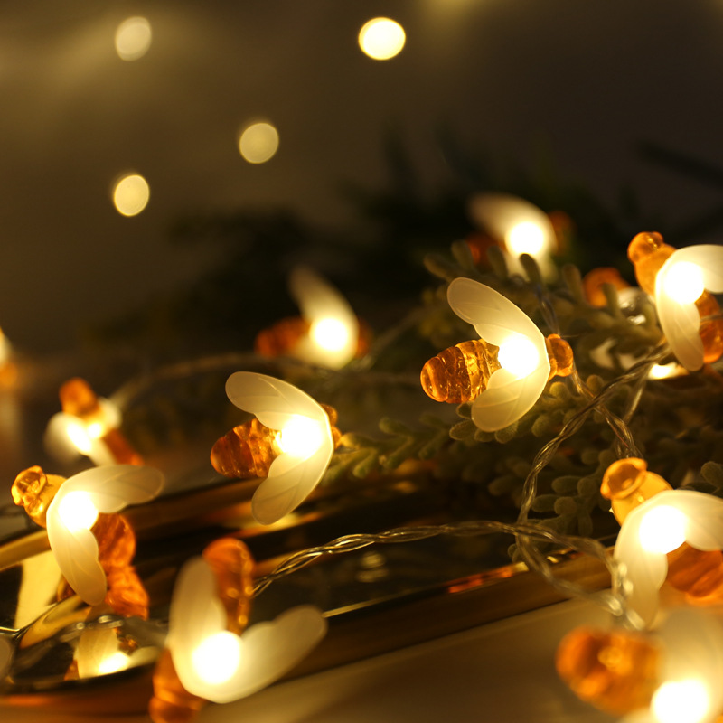 Solar Bee String Lights Outdoor LED Honeybee Fairy Waterproof Bumble Bee Lights for Patio Yard Garden Grass Wedding Christmas
