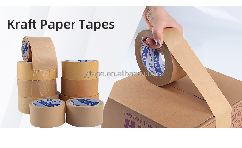 Brown Reinforced Gummed Kraft Paper Tape Handwriting Fiber Jumbo Rolls Waterproof
