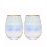 Ion Plated Rainbowl 16 Oz Stemless Wine Glass , Antique Crystal Wine Glasses