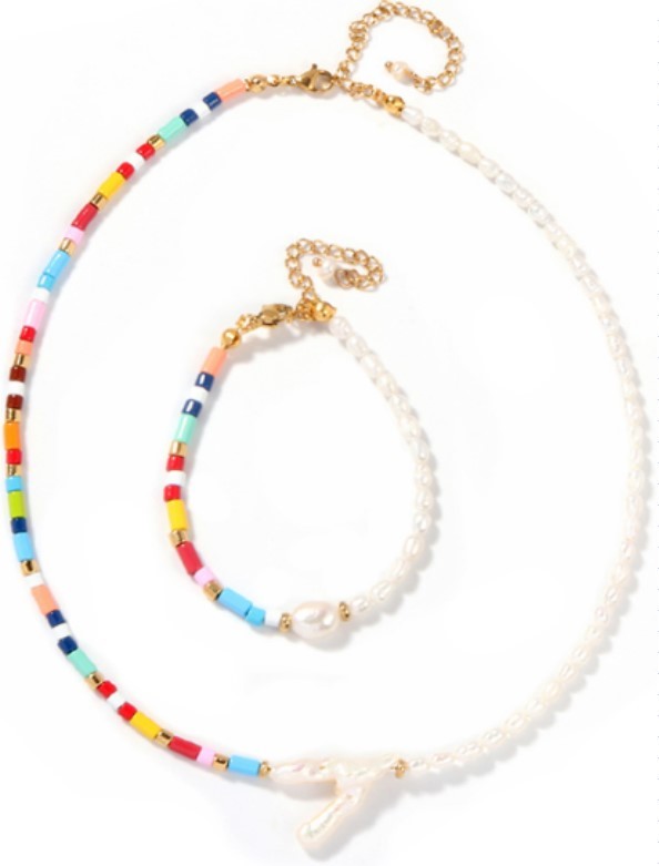 5-6mm Freshwater Pearl Bracelet , rainbow colored Enamel Bead Bracelet