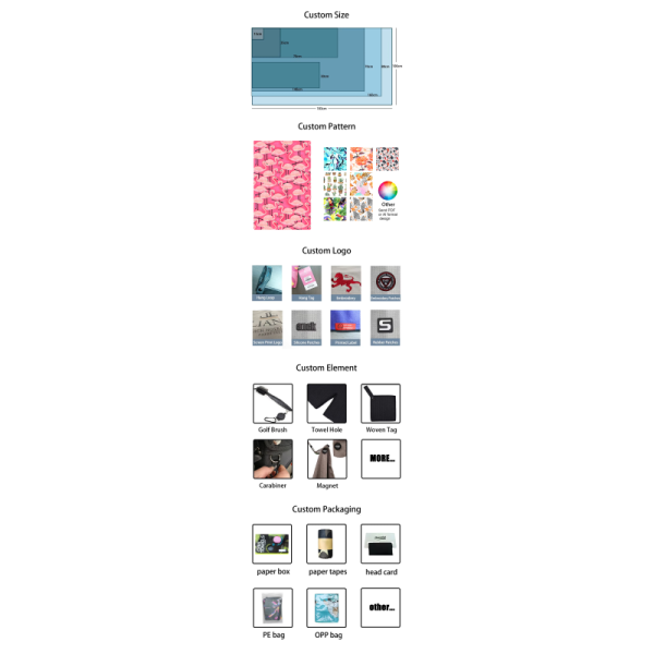 Square Shape Microfiber Golf Towels Plain Logo Design