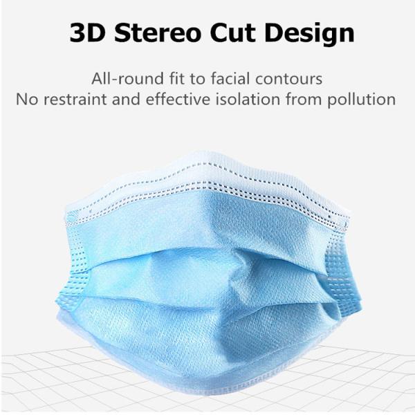 3ply Non Woven Disposable Protective Dust and Water-proof Face Mask For Civil