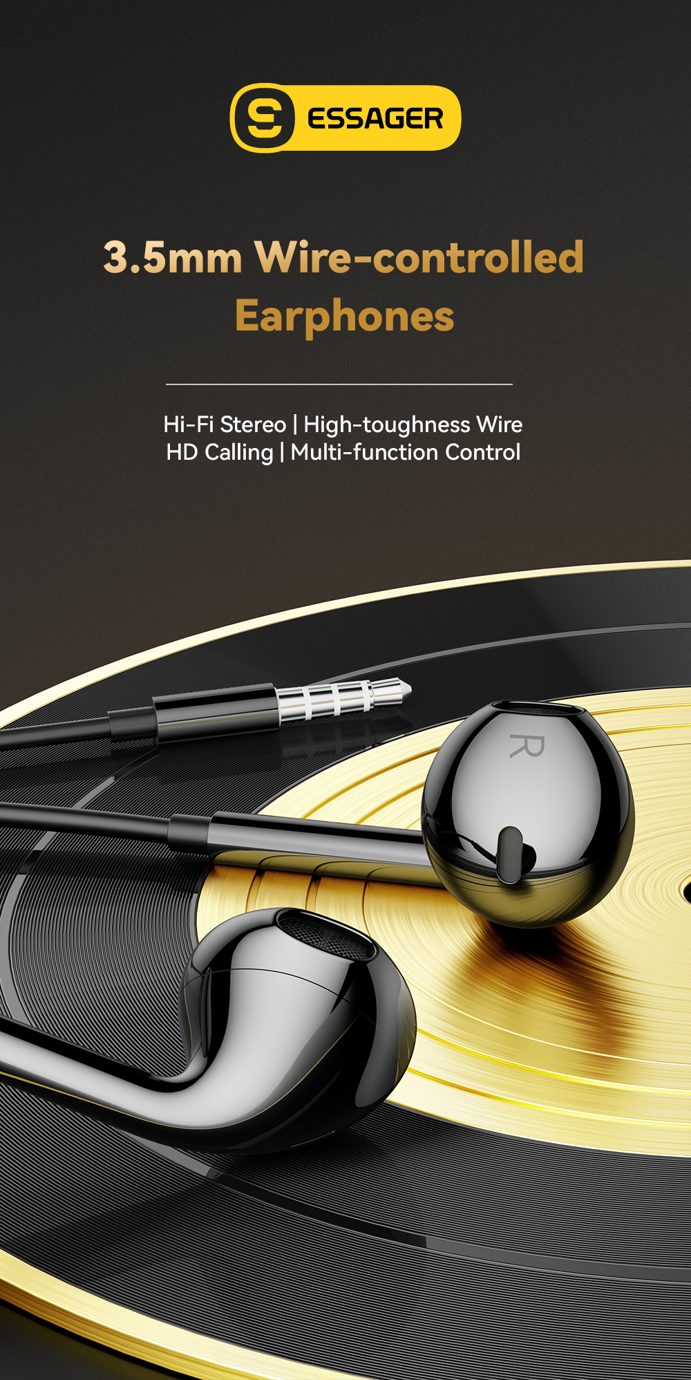 3.5mm Aux Wired HiFi Earbuds Noise Cancelling Waterproof With MIC