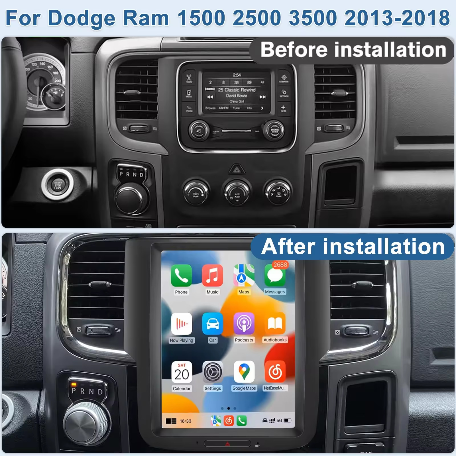 Android 13 DVD Player Car Dashboard Screen For Dodge RAM 1500 2014-2018