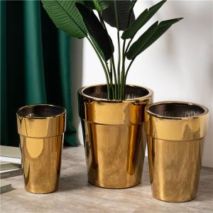 Wholesale Hot Sale Indoor Outdoor Decoration Cylinder Plant Pots Handmade Gold Tall Large Size Ceramic Flower Pots For Home Decor from china suppliers