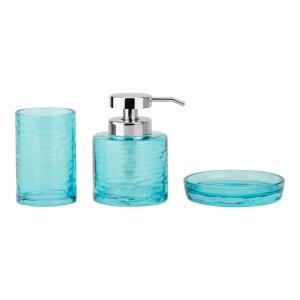Wholesale Blue glass bathroom accessories set round shape glass lotion dispenser bottle soap dish for bathroom from china suppliers
