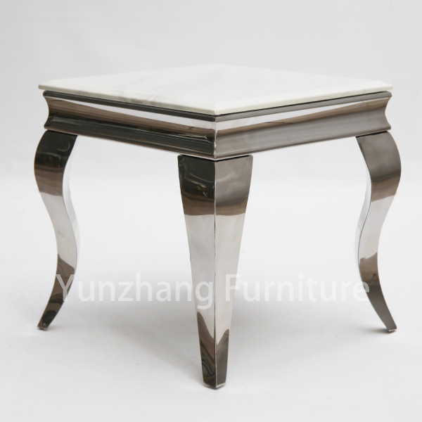 Faux Marble Wide End Table Silver Colored Frame For Sofa And Living Room