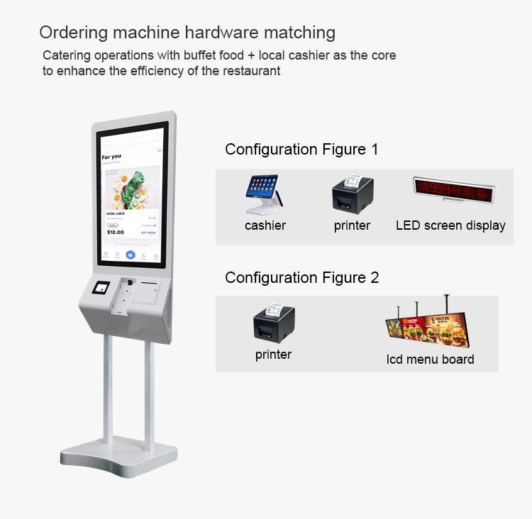 27 Inch Restaurant Self Service Kiosk Capacitive Touch Screen With Android 7.1 System