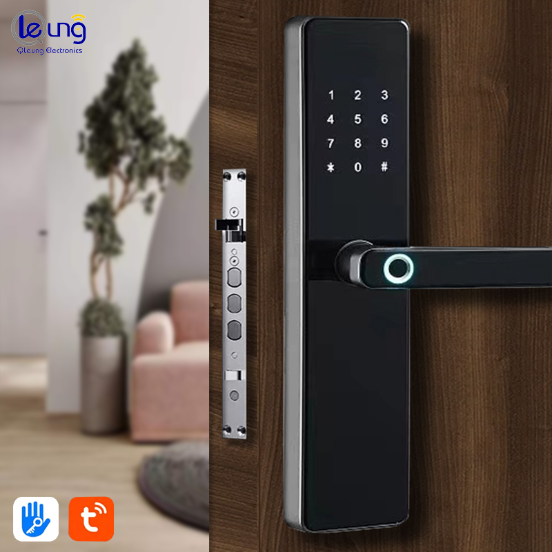 Black/Red Bronze Zinc Alloy Tempered Glass Digital Fingerprint Passcode Door Lock