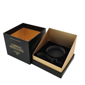 Wholesale Creative Black Scented Rigid Candle Boxes With Golden Paper Custom Printing from china suppliers