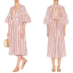 Wholesale Women deep v neck stripe linen dress and unbacked from china suppliers