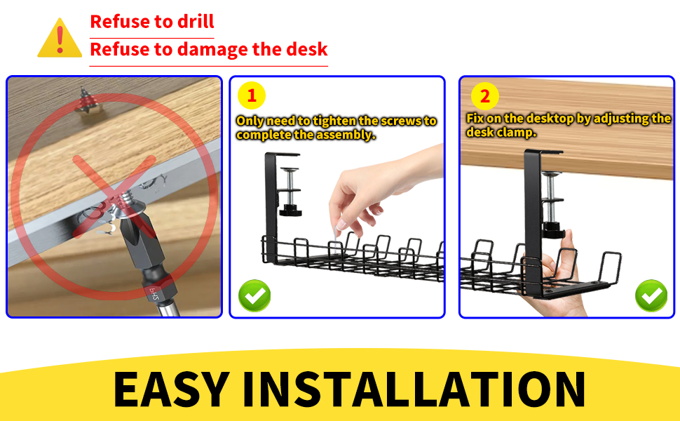 Organize Cords and Wires on Desk with Multifunctional Rectangle Cable Management Tray