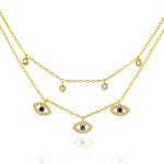 Double Layer Evil Eye Bezel Set Diamond Necklace Women Bezel Set Pendants