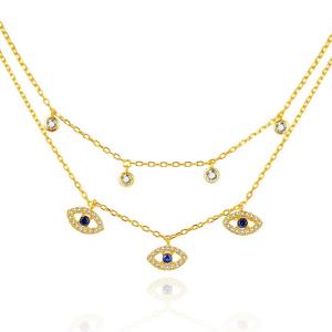 Wholesale Double Layer Evil Eye Bezel Set Diamond Necklace Women Bezel Set Pendants from china suppliers