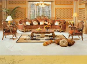 Wholesale Four Seater Carved Wood Chesterfield Velvet Sofa Set Antique Oak Frame ISO9001 from china suppliers