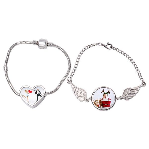 Personalized Sublimation Angel Wings Bracelet Creative Souvenir Gift Sublimation Metal Charm Bracelets