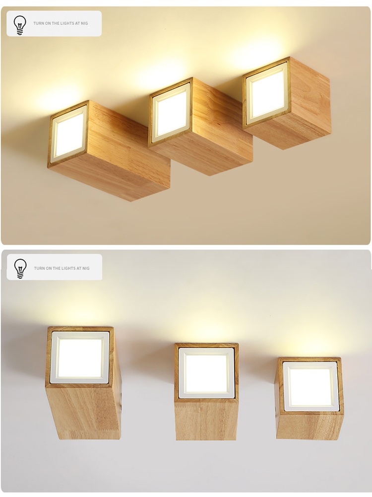 Nordic style round and square solid wood corridor led ceiling light living room Aisle wood led down light(WH-WA-57)