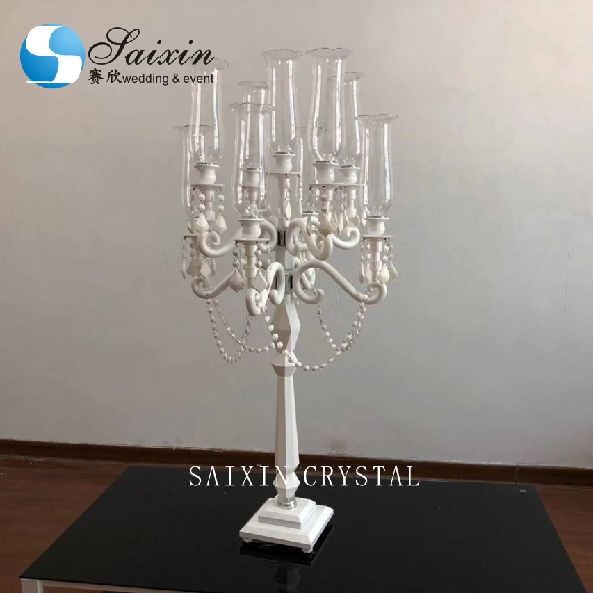 9 Branch Crystal Glass Candelabra Square Base Contemporary Crystal Candle Holders