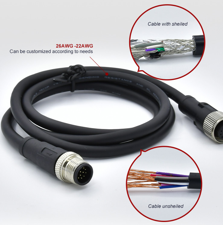 Circular M12 To M8 3-12 Contacts A-X Coded Sensor Outdoor Ip68 Cable Connector M12 M8 Auto Wire