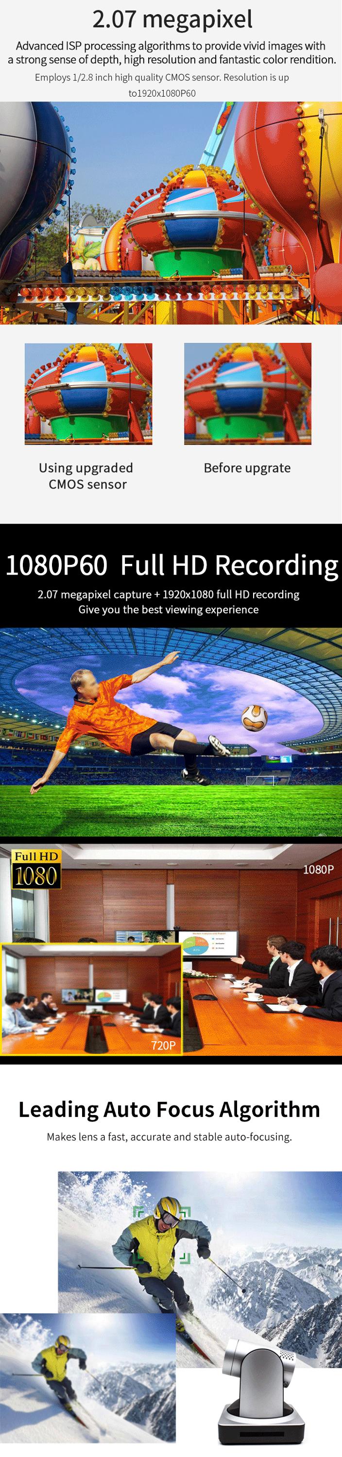 1080P60 Video Conference PTZ IP Camera with 12x Zoom for Surveillance and USB3.0 Output
