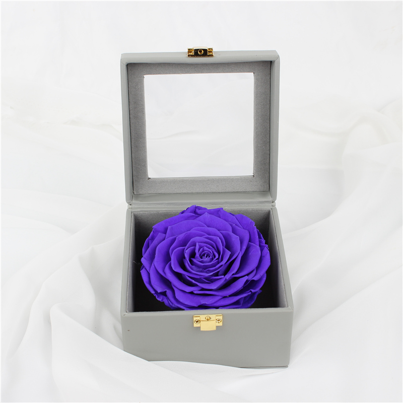 Dark Purple 7-8CM Preserved Rose Gift Box With No Harmful Substances