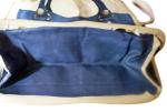 Dark Blue Jean Fabric Shopping Bag, Printed Canvas Shopper Bags With Metal Link