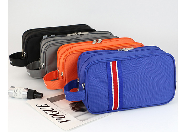 Men Travel Toiletry Bag Striped Pattern With 3 Layers Zipper And Multi Pockets