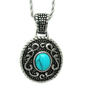 Wholesale 925 Silver Plated Titanium Steel Rope Chain with Vintage Old Turquoise Pendant(SP046) from china suppliers