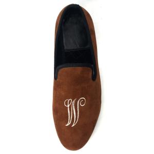 Wholesale Italian Crafts Purple Mens Velvet Loafers , Mens Velvet Dress Slippers Gold Embroidered from china suppliers