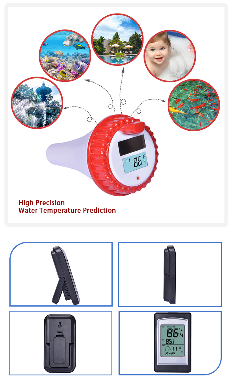 Temperature Accuracy Wireless Solar Digital Pool Thermometer In Red And Silver -40 to 60 ° C