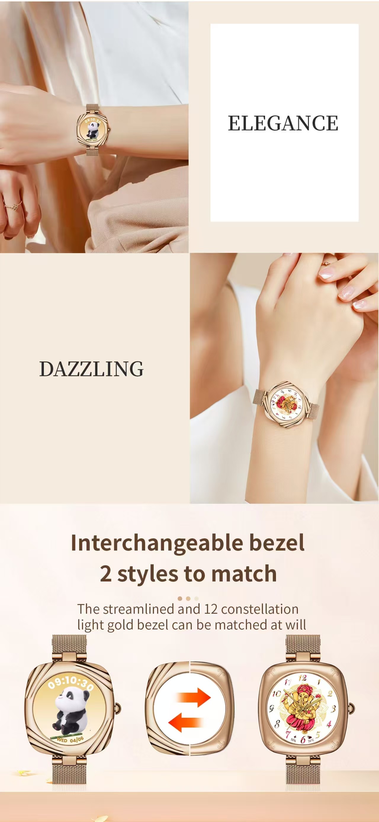AW5 Women's Fashion Smart Watch 1.09 Inch AMOLED Square BT Call Female Health