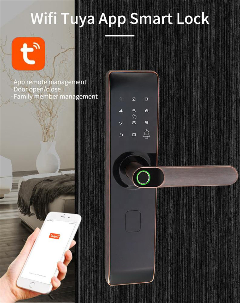 Glomarket Fingerprint Smart Door Lock Smartphone Tuya WiFi APP Zinc Alloy Intelligent Anti-theft for Home Apartment