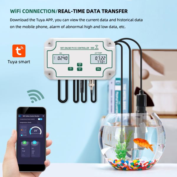 Tuya Wifi Online EC Monitoring Controller ph Meter With Data Logger Function Hydroponic Water Quality Monitoring Tester