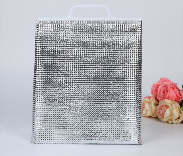 Reusable aluminium foil thermal insulation material cooler bag for picnic with Strapping tape closureRecycled PP Woven Plast