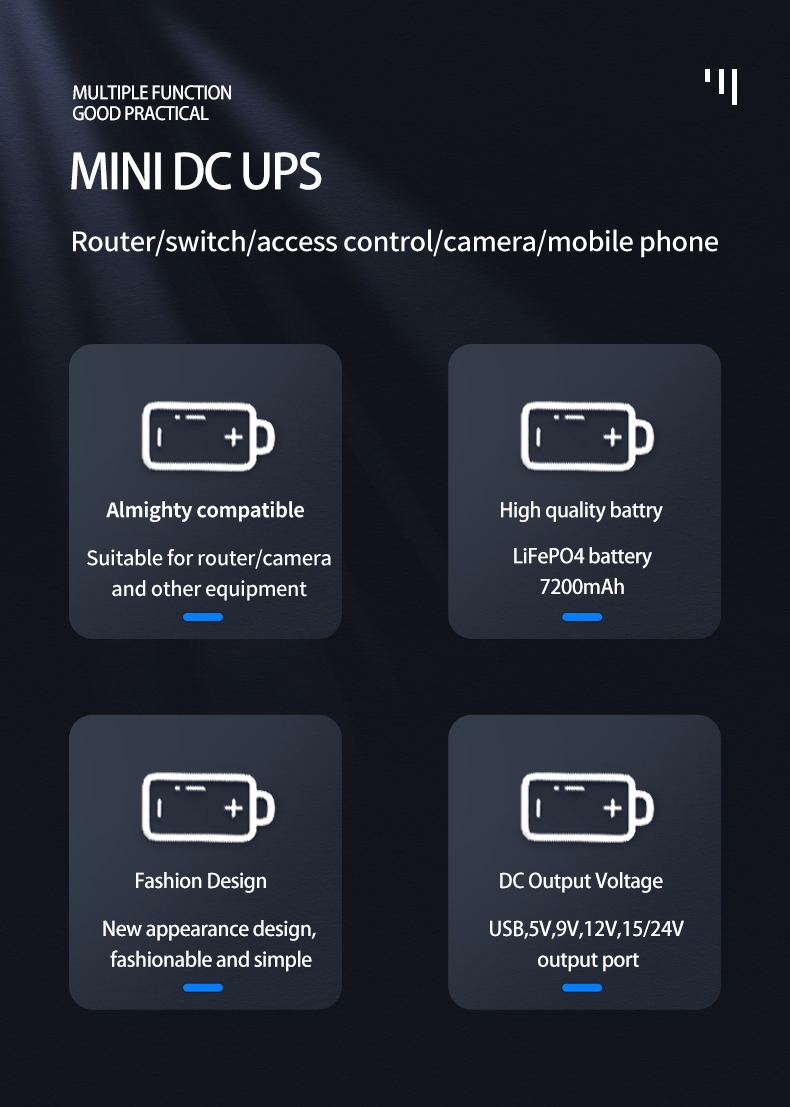 2023 5V 12V 24V DC Mini UPS with White LiFePO4 Battery and Long Battery