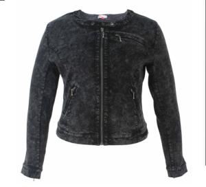 Wholesale Black Denim Ladies PU Jackets Fitted Short Type With Zippers OEM Service from china suppliers