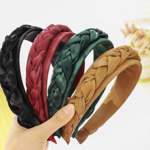 Wholesale Soft Ladies Hair Bands Simple Braided Pu Artificial Leather Twist Braid Headband Retro 61g from china suppliers