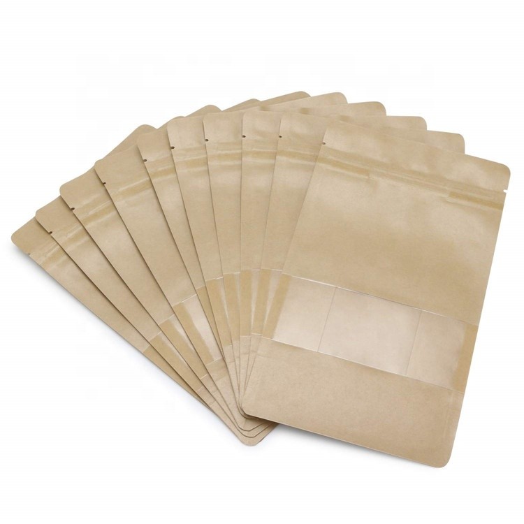 Custom printed Flat Bottom zipper pouch kraft paper bags with window