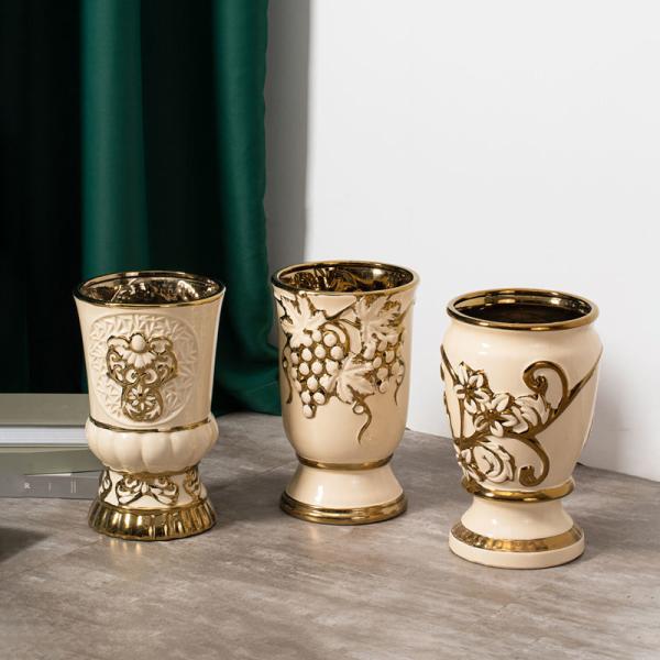 Gold tabletop ceramic decoration wedding centerpiece porcelain vase embossed