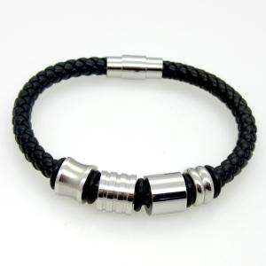 Wholesale Black Stainless Steel Men's Charm Bracelet Polished Braided Leather Wrap Bracelet from china suppliers