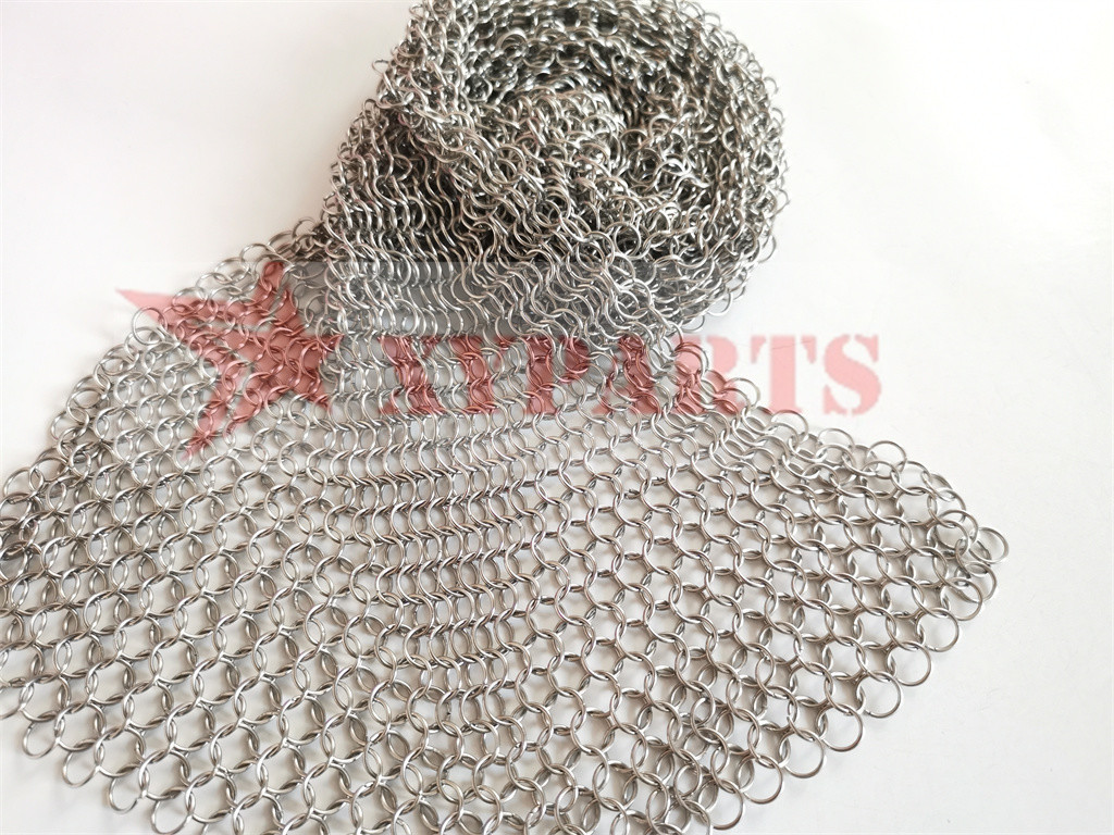 Stainless Steel Square Shape Chain Mail Cast Iron Scrubber