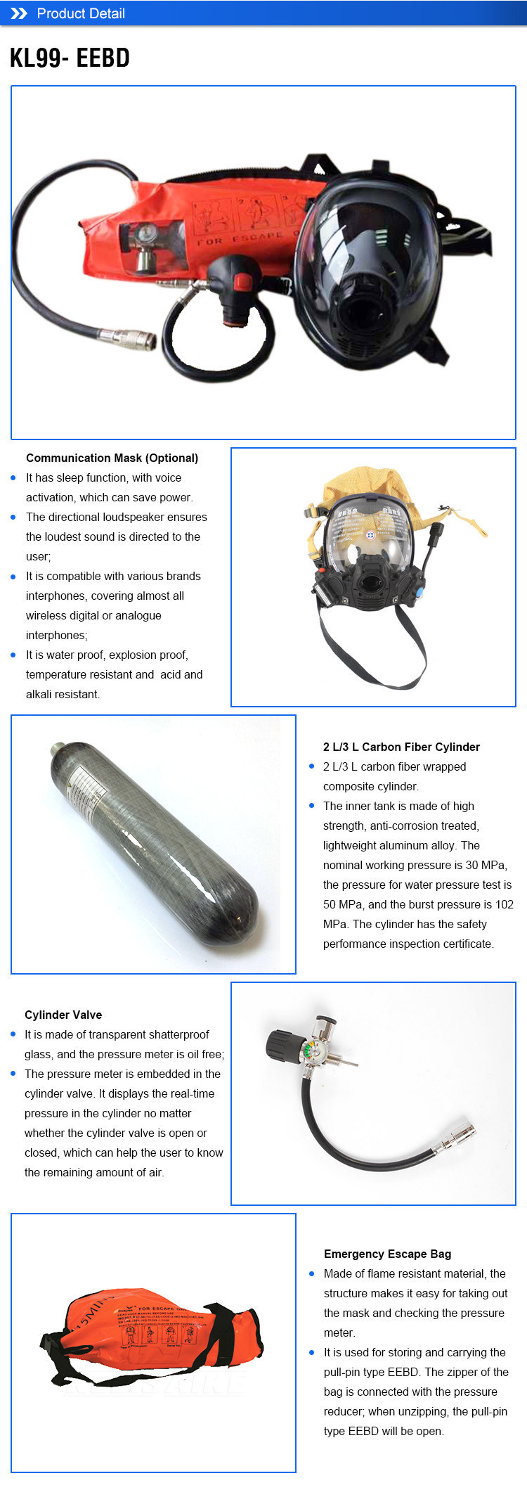3L Cylinder Eebd Escape Breathing Device 30 MPa For Firefighting Rescue