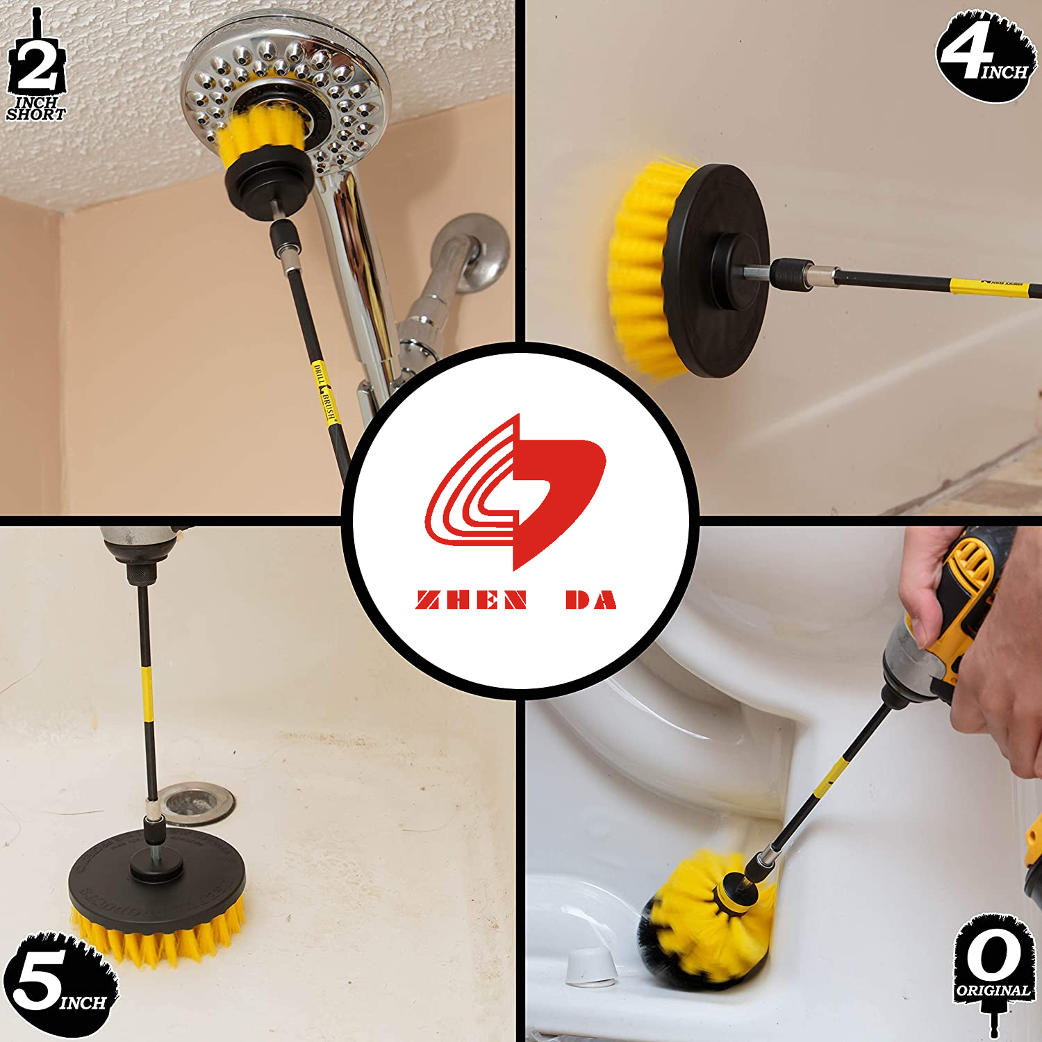 4PC Extrusion Molding Scrubber Drill Brush Set With Extension Rod