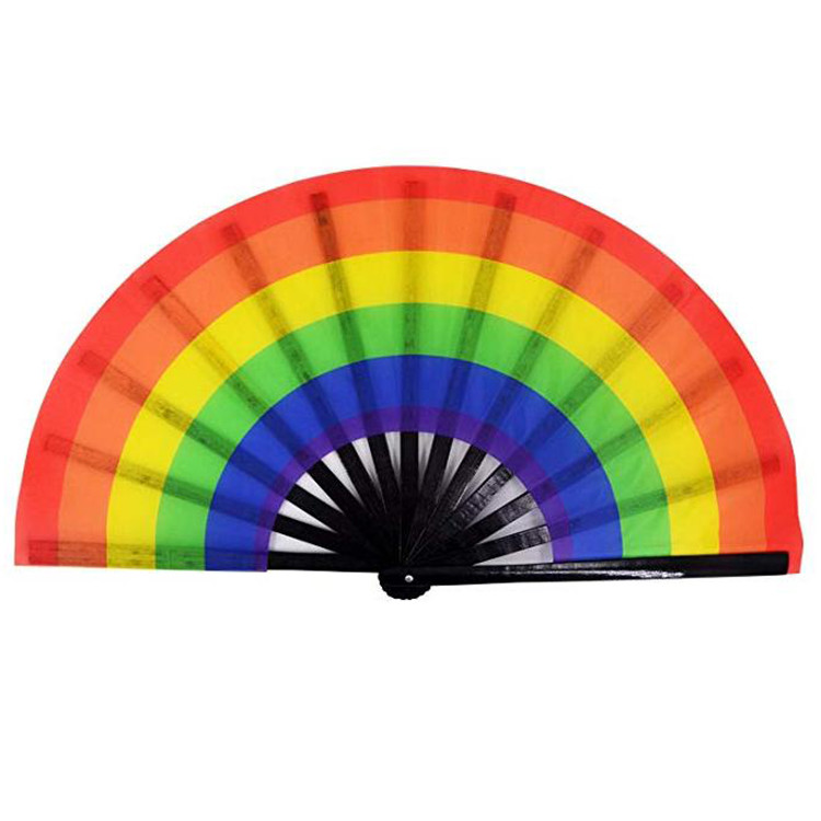 Women Men Bamboo And Nylon Cloth Folding Hand Fan Festival For Party
