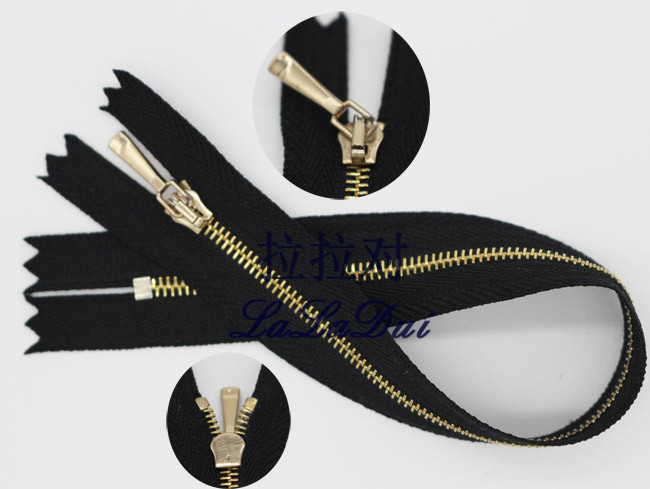 Brass Small 25 Inch Metal Dress Zips 2# / 3# / 4# Plating To Gold Auto - Lock Slider