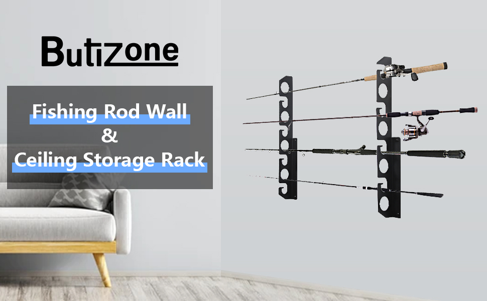 Double Tier Wall Ceiling Storage Rack for Fishing Rods Perfect for Garage and Basement